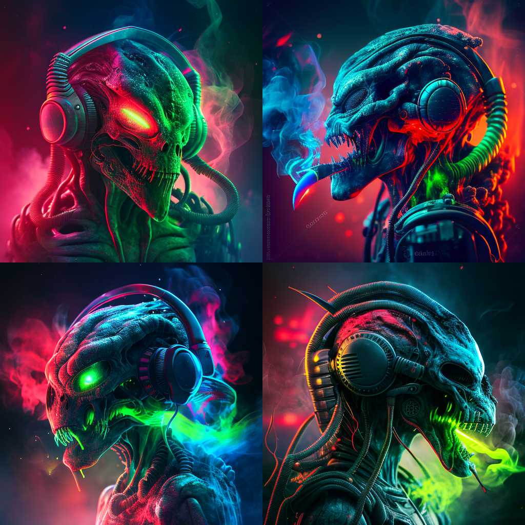 Smoking alien headphones - set of 4